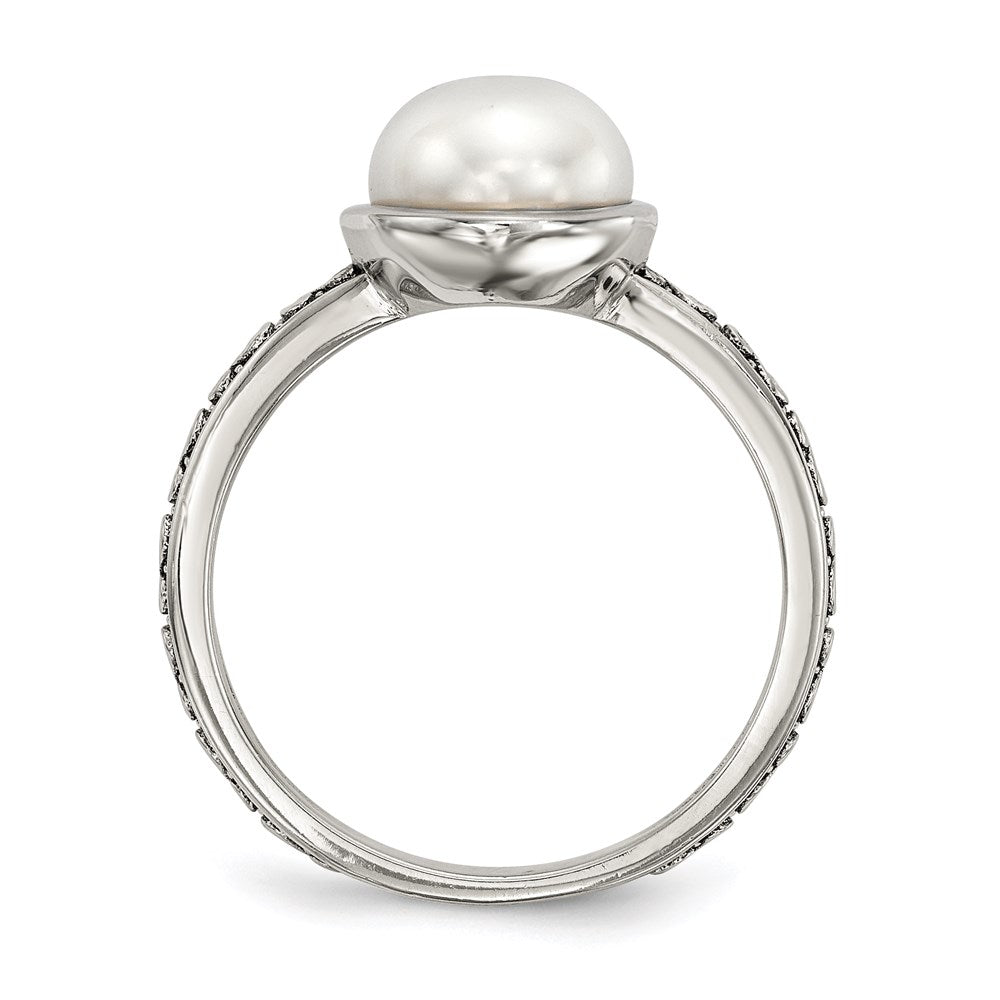 PSSR Sterling Silver w/14k Antiqued 8mm Button FWC Pearl Set of 3 Rings