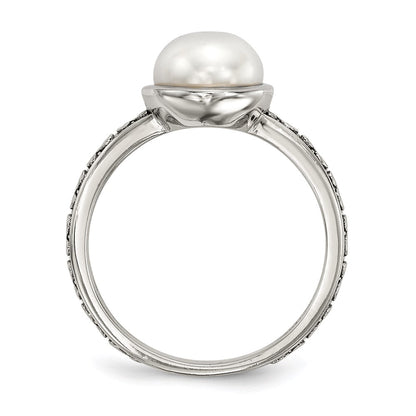 PSSR Sterling Silver w/14k Antiqued 8mm Button FWC Pearl Set of 3 Rings