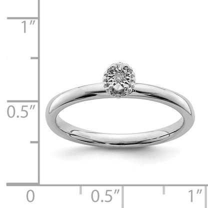 DSS Sterling Silver Rhodium Plated Polished Diamond Ring