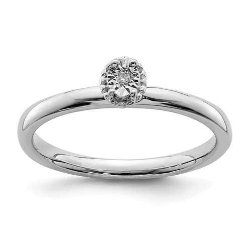 DSS Sterling Silver Rhodium Plated Polished Diamond Ring