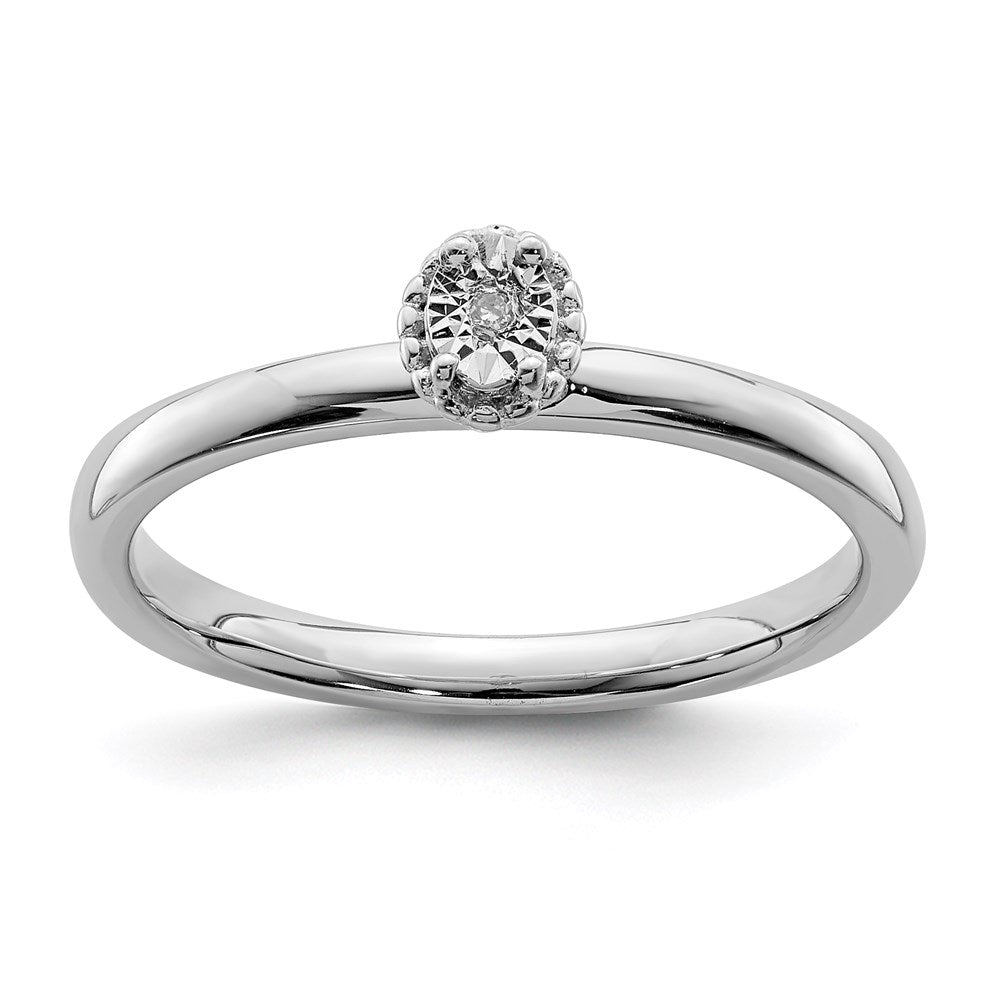 DSS Sterling Silver Rhodium Plated Polished Diamond Ring