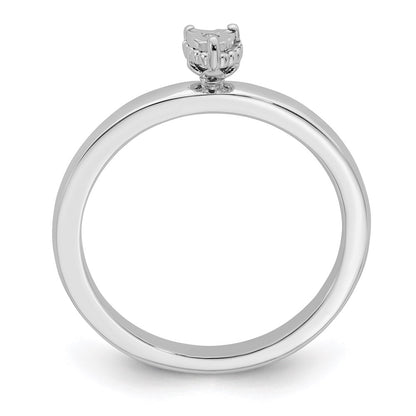 DSS Sterling Silver Rhodium Plated Polished Diamond Heart Shape Ring