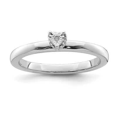 DSS Sterling Silver Rhodium Plated Polished Diamond Heart Shape Ring