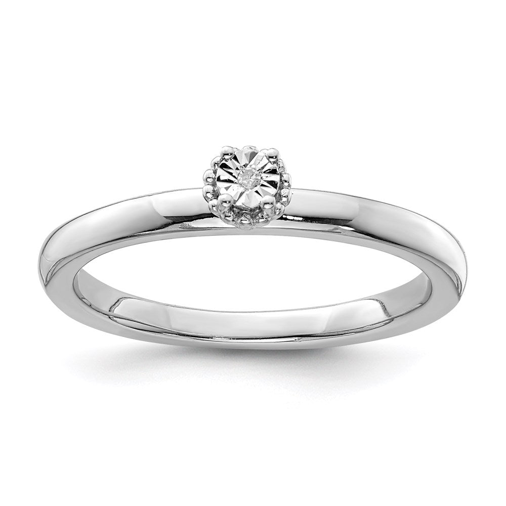 DSSR Sterling Silver Rhodium Plated Polished Diamond Ring