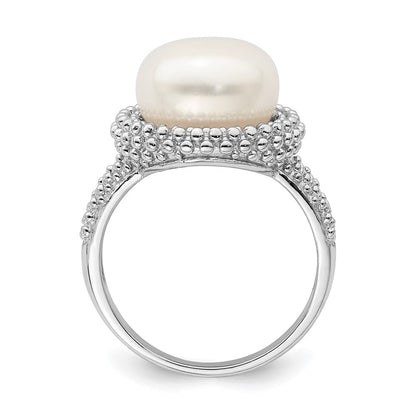 PSSR Sterling Silver Rhod-plat 11-12mm White FWC Pearl Ring
