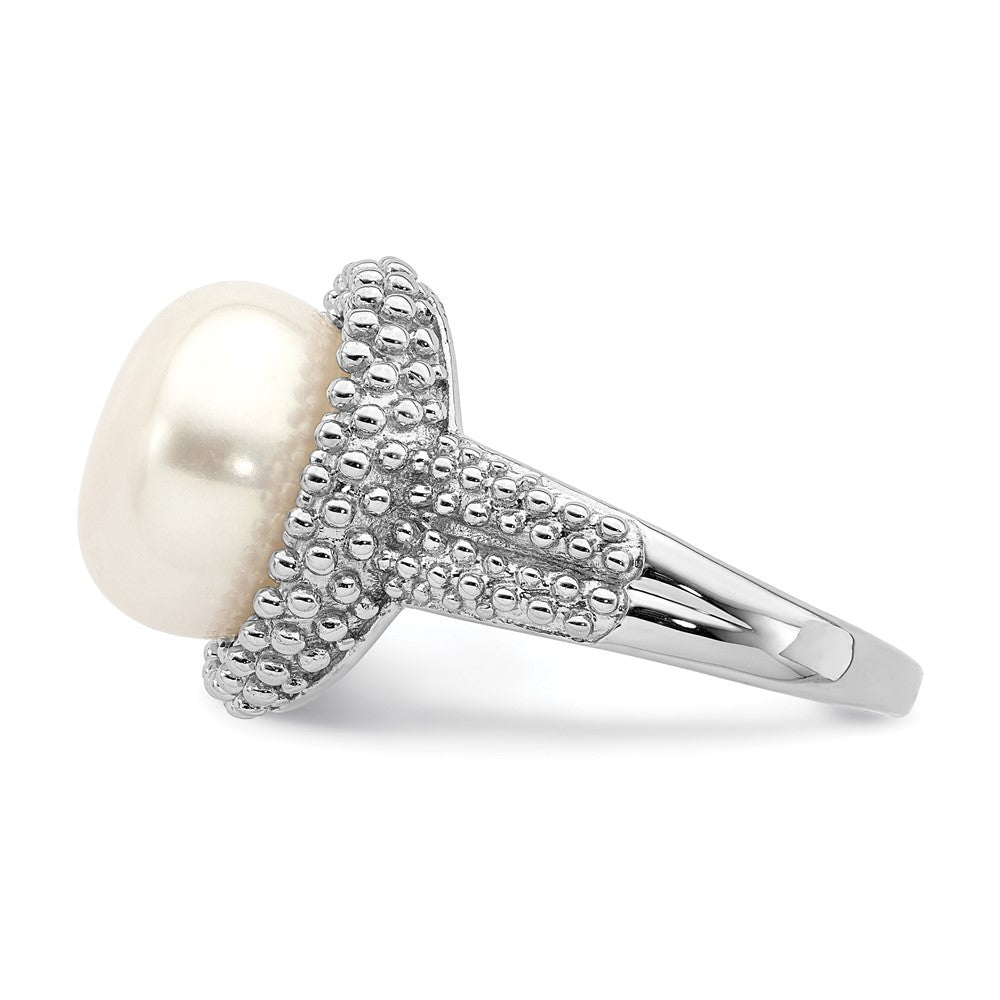 PSSR Sterling Silver Rhod-plat 11-12mm White FWC Pearl Ring