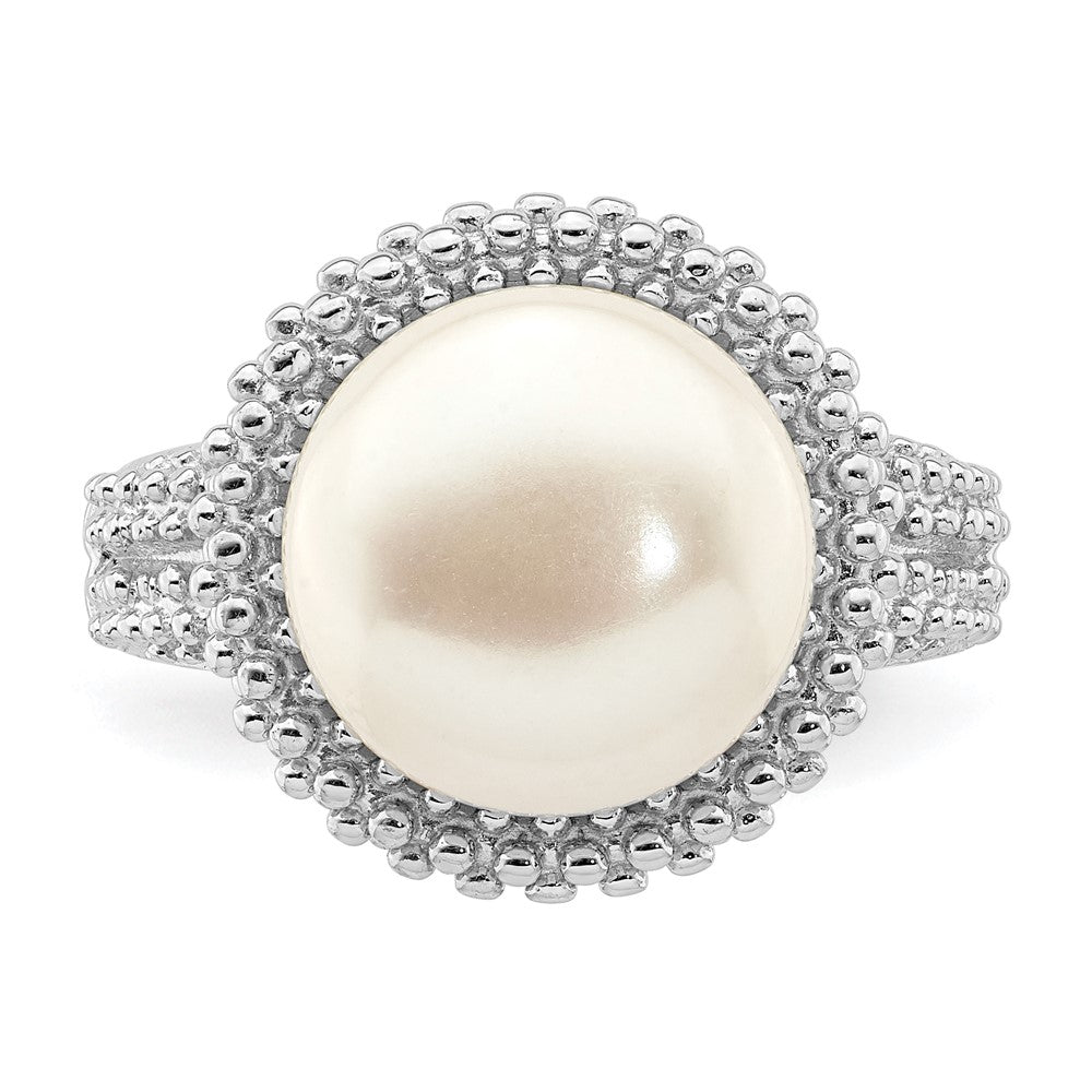 PSSR Sterling Silver Rhod-plat 11-12mm White FWC Pearl Ring