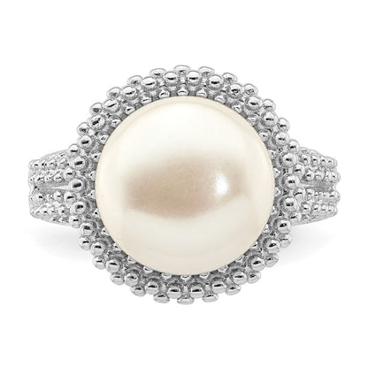 PSSR Sterling Silver Rhod-plat 11-12mm White FWC Pearl Ring