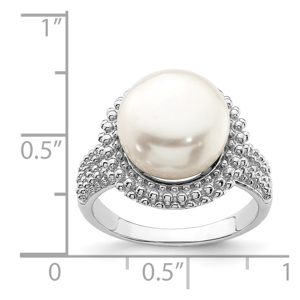 PSSR Sterling Silver Rhod-plat 11-12mm White FWC Pearl Ring