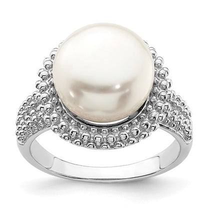 PSSR Sterling Silver Rhod-plat 11-12mm White FWC Pearl Ring