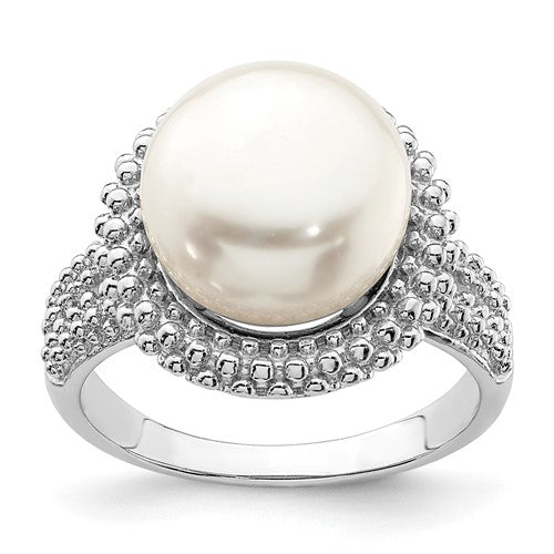 PSSR Sterling Silver Rhod-plat 11-12mm White FWC Pearl Ring