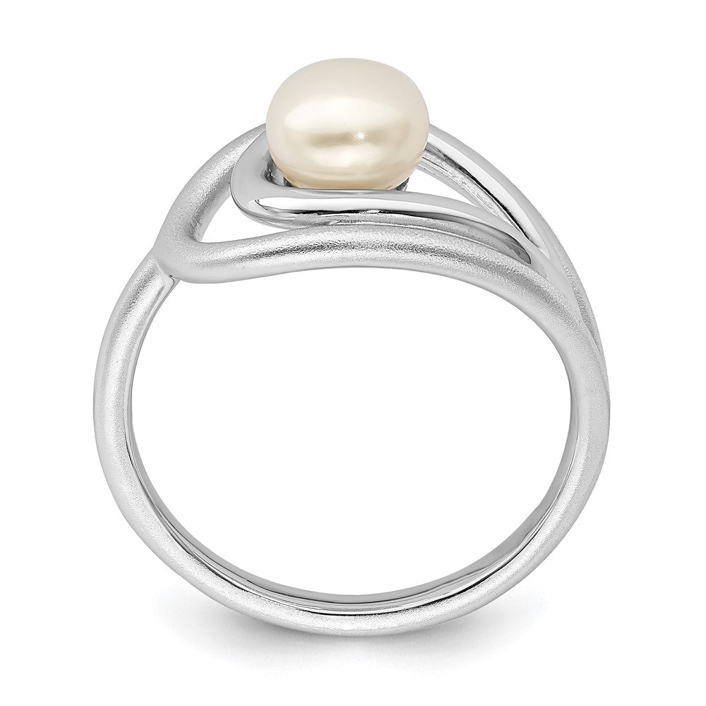 PSSR Sterling Silver Rhodium-plated Polished & Brushed (6-7mm) FWC Pearl Ring