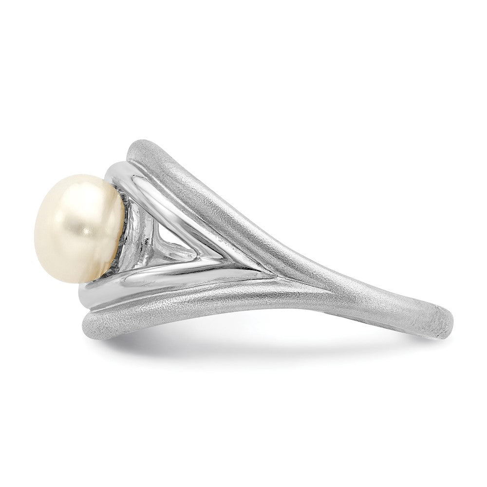 PSSR Sterling Silver Rhodium-plated Polished & Brushed (6-7mm) FWC Pearl Ring