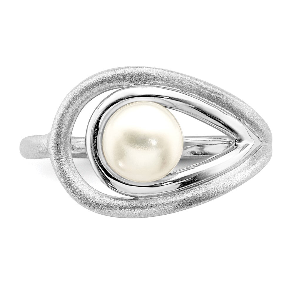 PSSR Sterling Silver Rhodium-plated Polished & Brushed (6-7mm) FWC Pearl Ring