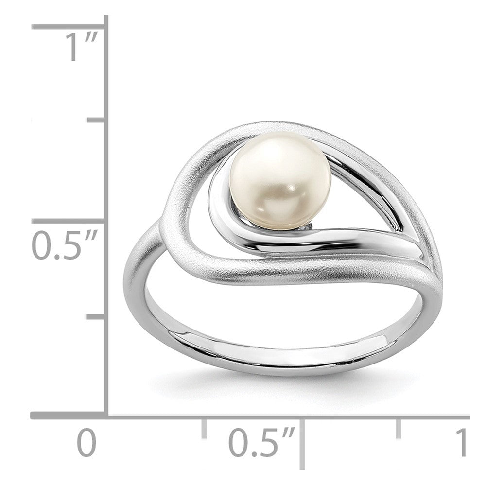 PSSR Sterling Silver Rhodium-plated Polished & Brushed (6-7mm) FWC Pearl Ring
