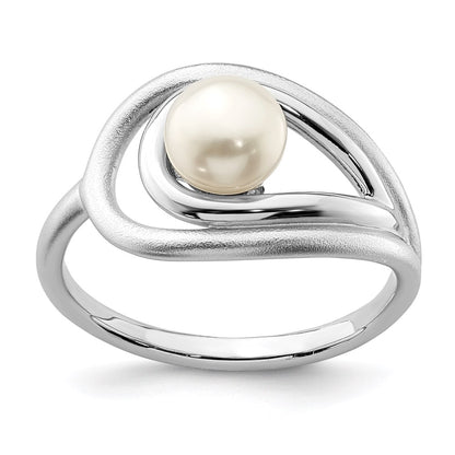 PSSR Sterling Silver Rhodium-plated Polished & Brushed (6-7mm) FWC Pearl Ring