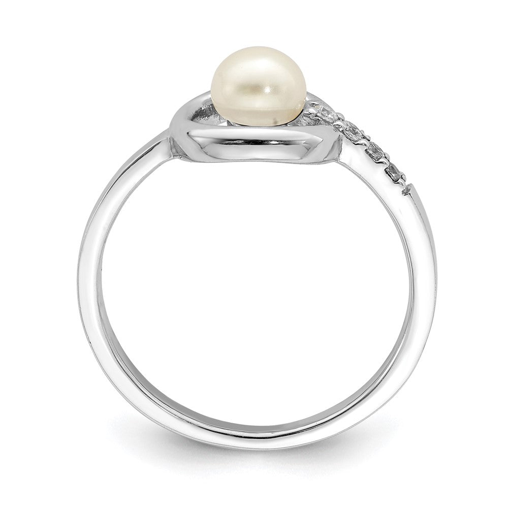 PSSR Sterling Silver Rhodium-plated CZ 5-6mm Button FWC Pearl in Circle Ring