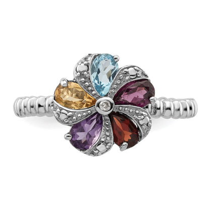 GSSR Sterling Silver Gemstone & Diamond Ring