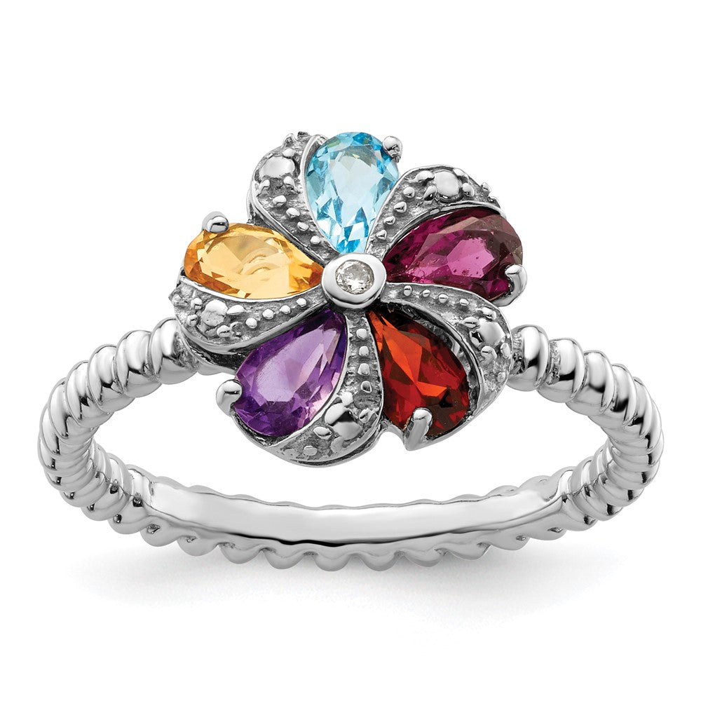 GSSR Sterling Silver Gemstone & Diamond Ring