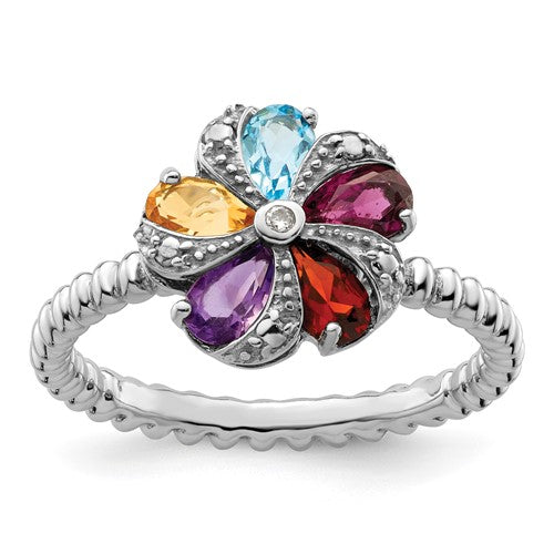 GSSR Sterling Silver Gemstone & Diamond Ring