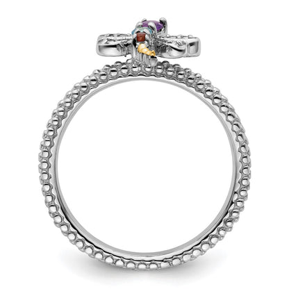 GSSR Sterling Silver&14k Stackable Expressions Gemstone & Diamond Dragonfly Ring