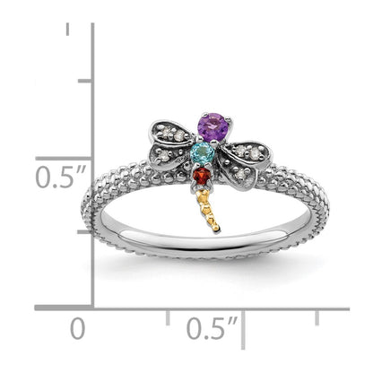 Sterling Silver&14k Stackable Expressions Gemstone & Diamond Dragonfly Ring