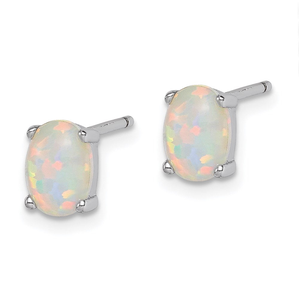 SSG Sterling Silver Rhod-plate Oval Created Opal Pendant/Earrings Set
