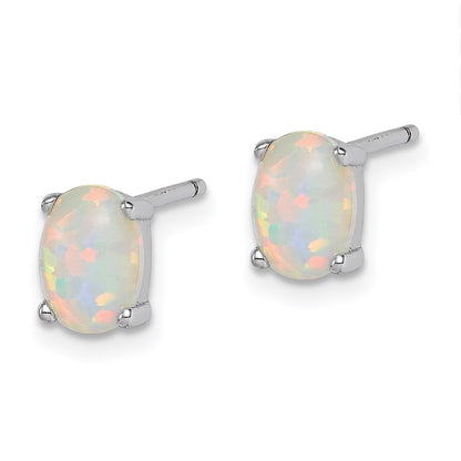 SSG Sterling Silver Rhod-plate Oval Created Opal Pendant/Earrings Set