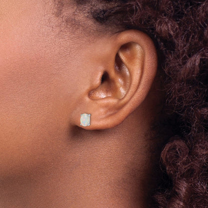 SSG Sterling Silver Rhod-plate Oval Created Opal Pendant/Earrings Set