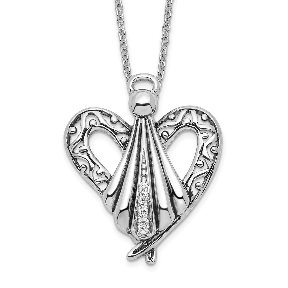 Sentimental Expressions Sterling Silver Rhodium-plated CZ Antiqued Angel of Friendship 18in Necklace