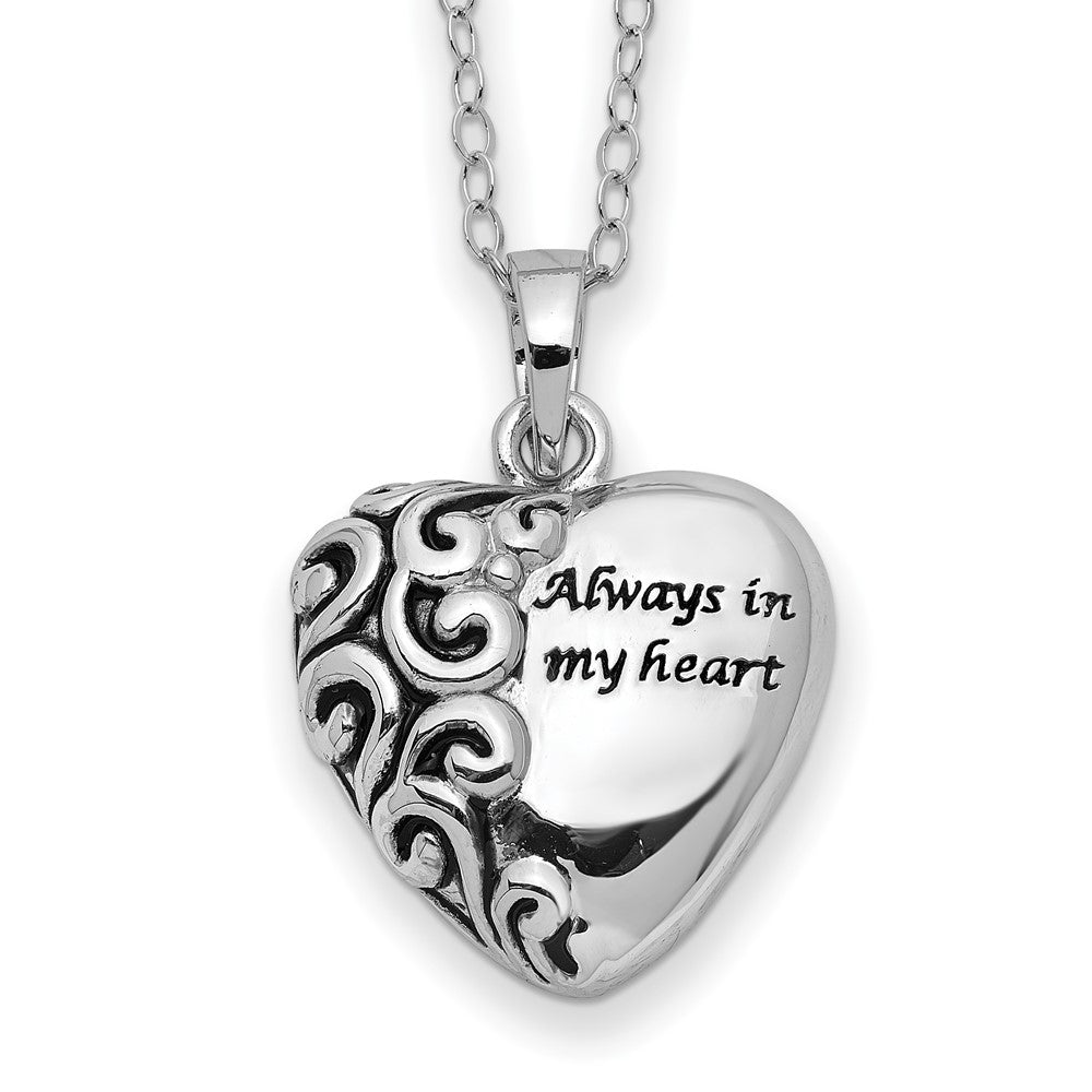 Sentimental Expressions Sterling Silver Antiqued Heart Remembrance Ash Holder 18 Inch Necklace