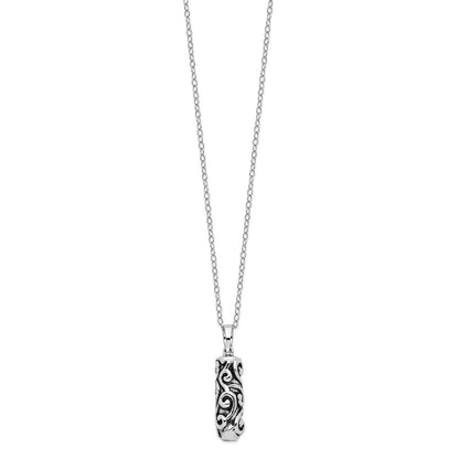 Sentimental Expressions Sterling Silver Rhodium-plated Antiqued Cylinder Remembrance Ash Holder 18 Inch Necklace