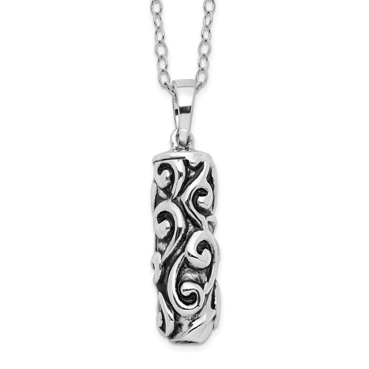 Sentimental Expressions Sterling Silver Rhodium-plated Antiqued Cylinder Remembrance Ash Holder 18 Inch Necklace