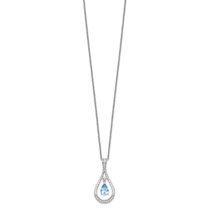 Sentimental Expressions Sterling Silver Rhodium-plated Mar. CZ Stone Never Forget Tear 18in Birthstone Necklace