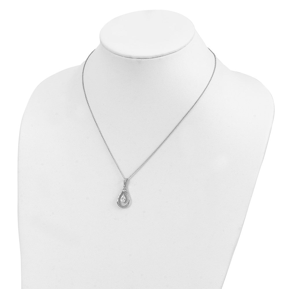 Sentimental Expressions Sterling Silver Rhodium-plated April CZ Stone Never Forget Tear 18in Birthstone Necklace