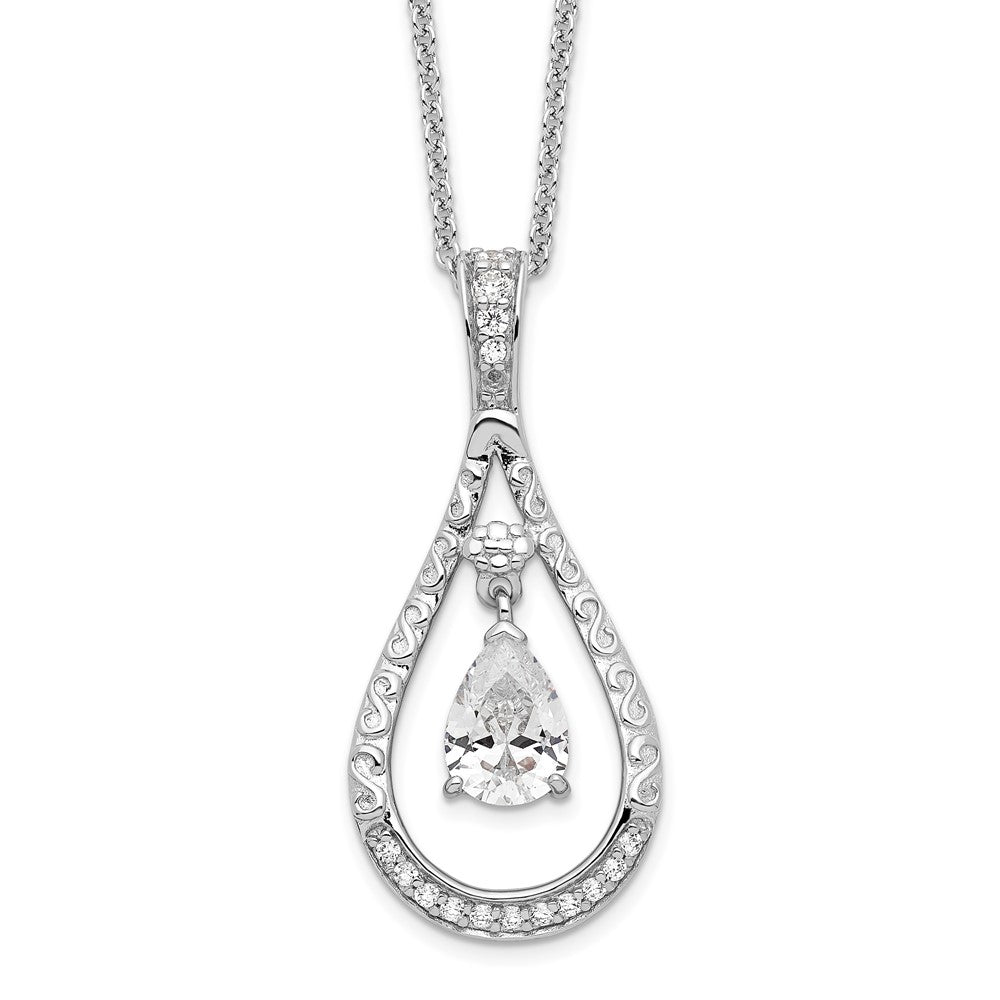 Sentimental Expressions Sterling Silver Rhodium-plated April CZ Stone Never Forget Tear 18in Birthstone Necklace