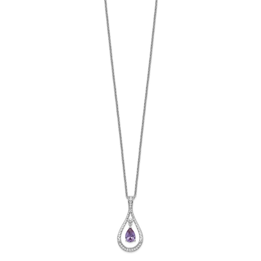 Sentimental Expressions Sterling Silver Rhodium-plated June CZ Stone Never Forget Tear 18in Birthstone Necklace