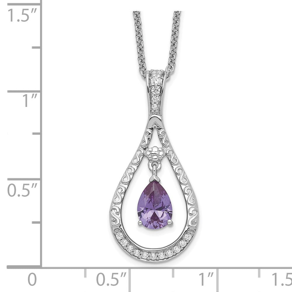 Sentimental Expressions Sterling Silver Rhodium-plated June CZ Stone Never Forget Tear 18in Birthstone Necklace