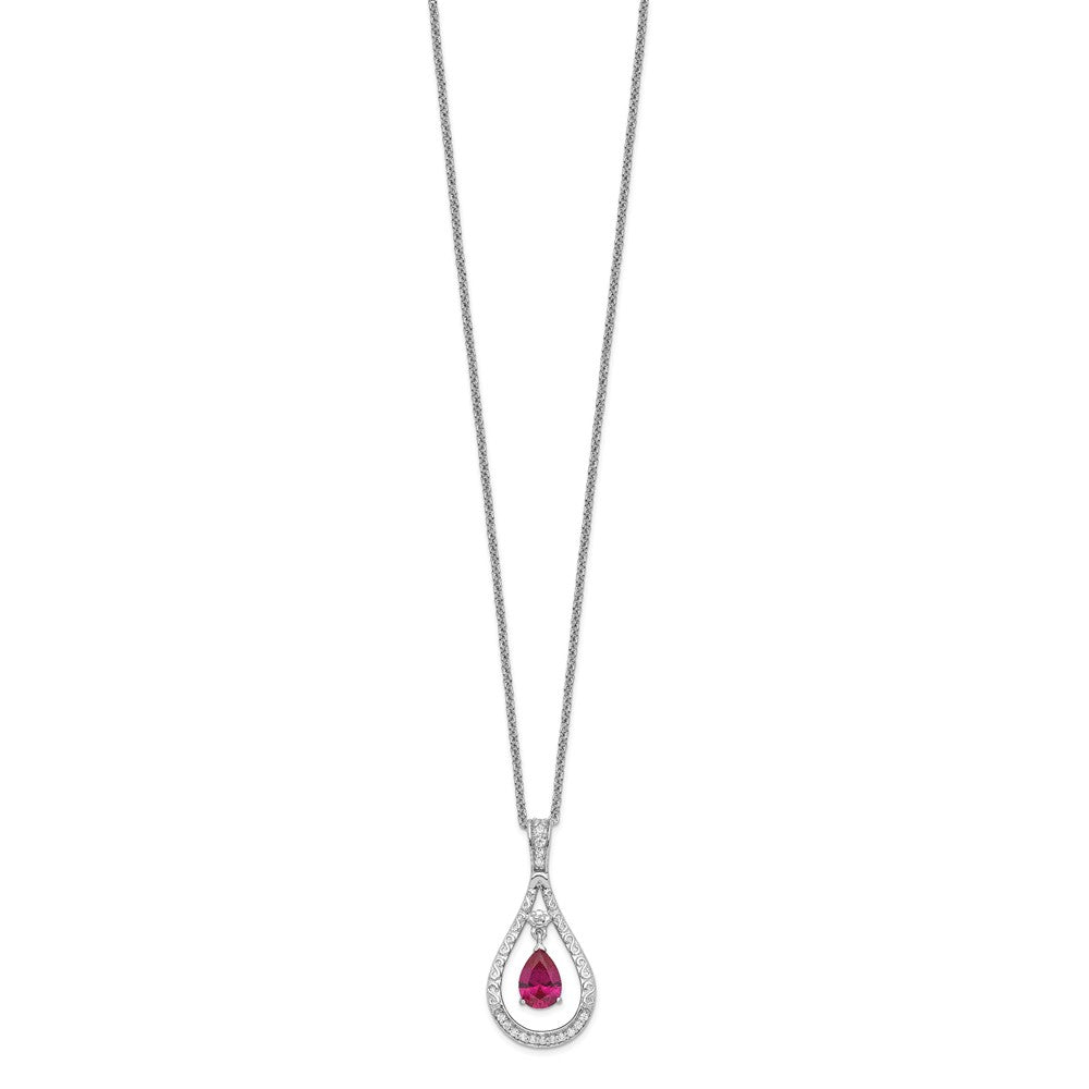 Sentimental Expressions Sterling Silver Rhodium-plated July CZ Stone Never Forget Tear 18in Birthstone Necklace