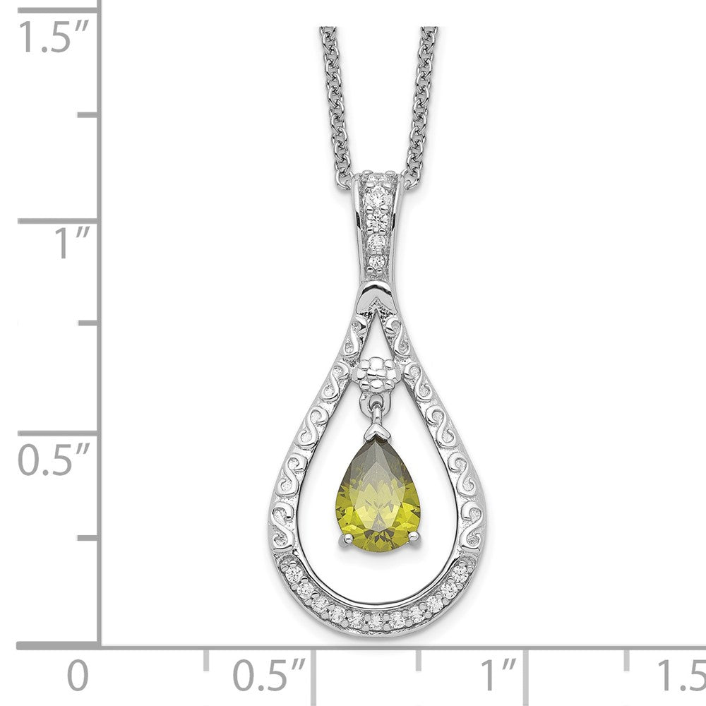 Sentimental Expressions Sterling Silver Rhodium-plated Aug. CZ Stone Never Forget Tear 18in Birthstone Necklace