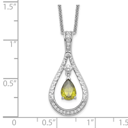 Sentimental Expressions Sterling Silver Rhodium-plated Aug. CZ Stone Never Forget Tear 18in Birthstone Necklace