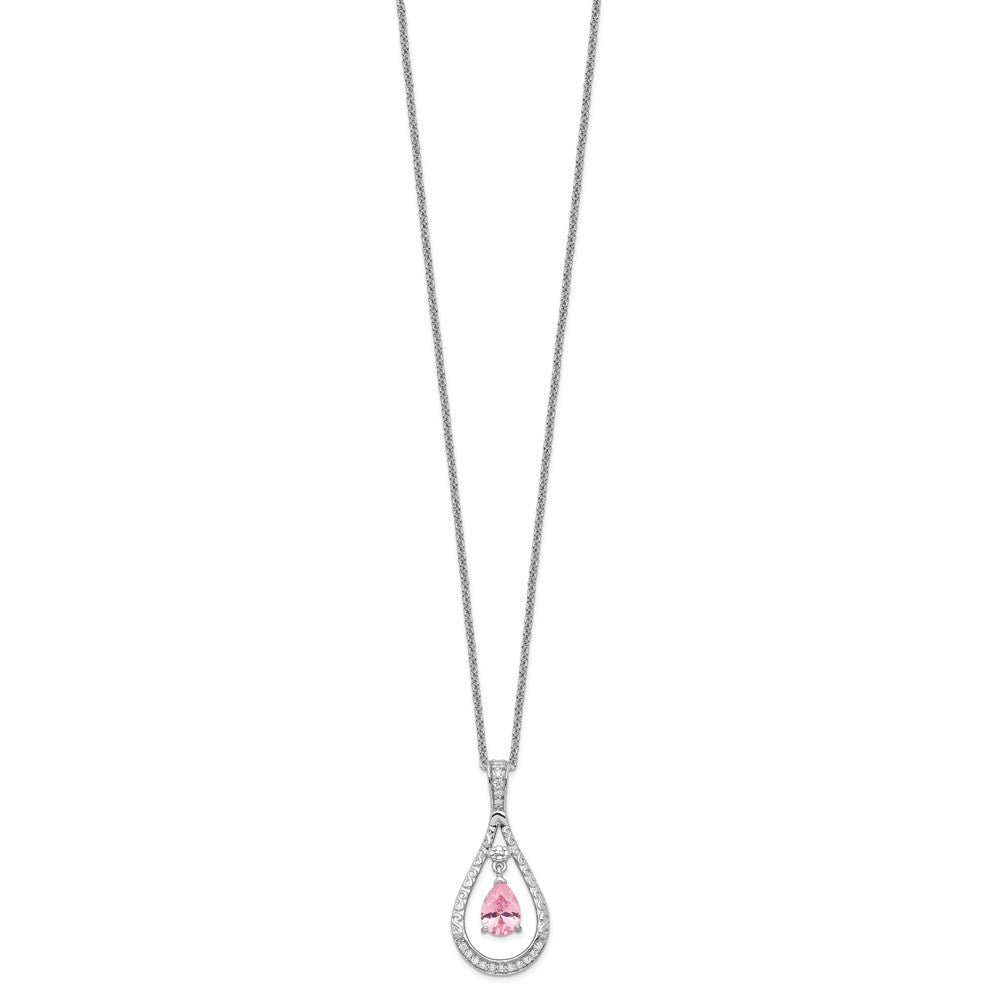 Sentimental Expressions Sterling Silver Rhodium-plated Oct. CZ Stone Never Forget Tear 18in Birthstone Necklace