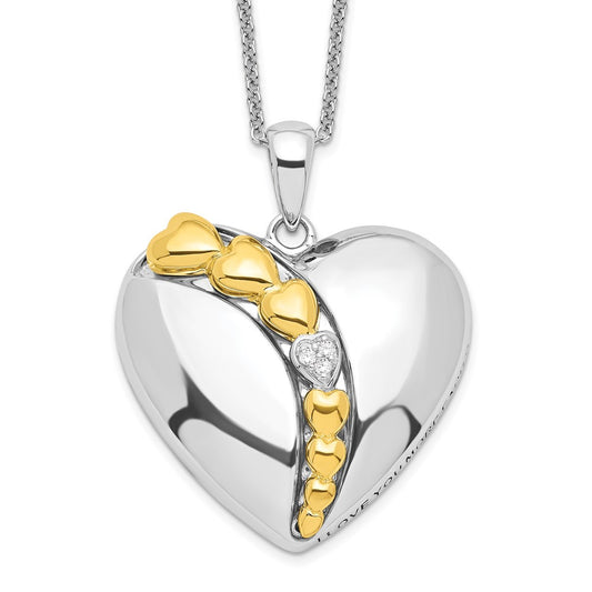 Sentimental Expressions Sterling Silver Rhodium and Gold-plated CZ I Love You More Each Day Heart 18 inch Necklace with Poem Card