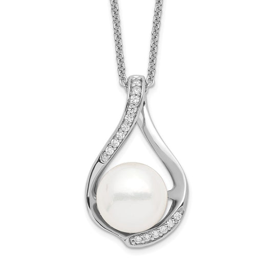 Sentimental Expressions Sterling Silver Rhodium-plated FW Cultured Pearl CZ Forever (Embrace) 18in Necklace