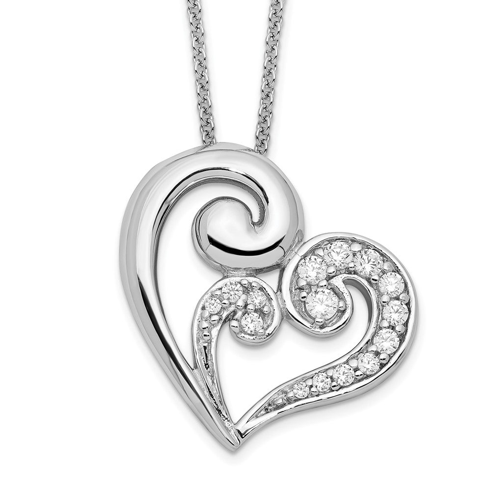 Sentimental Expressions Sterling Silver Rhodium-plated CZ A Mothers Journey 18in Heart Necklace