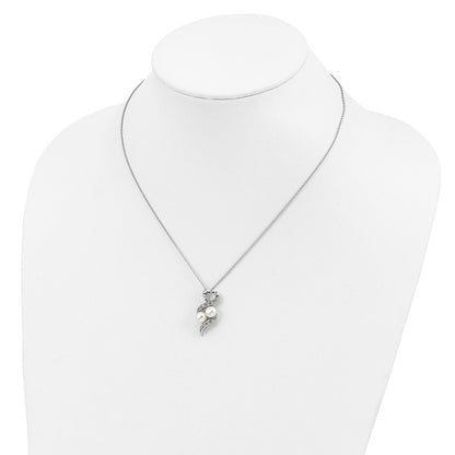 Sentimental Expressions Sterling Silver Rhodium-plated FWC Pearl CZ 2 P's in a Pod Motherhood Friendship 18in Necklace