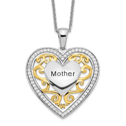 Sterling Silver & Gold-plated Mother 18in Heart Necklace - Bulk Order