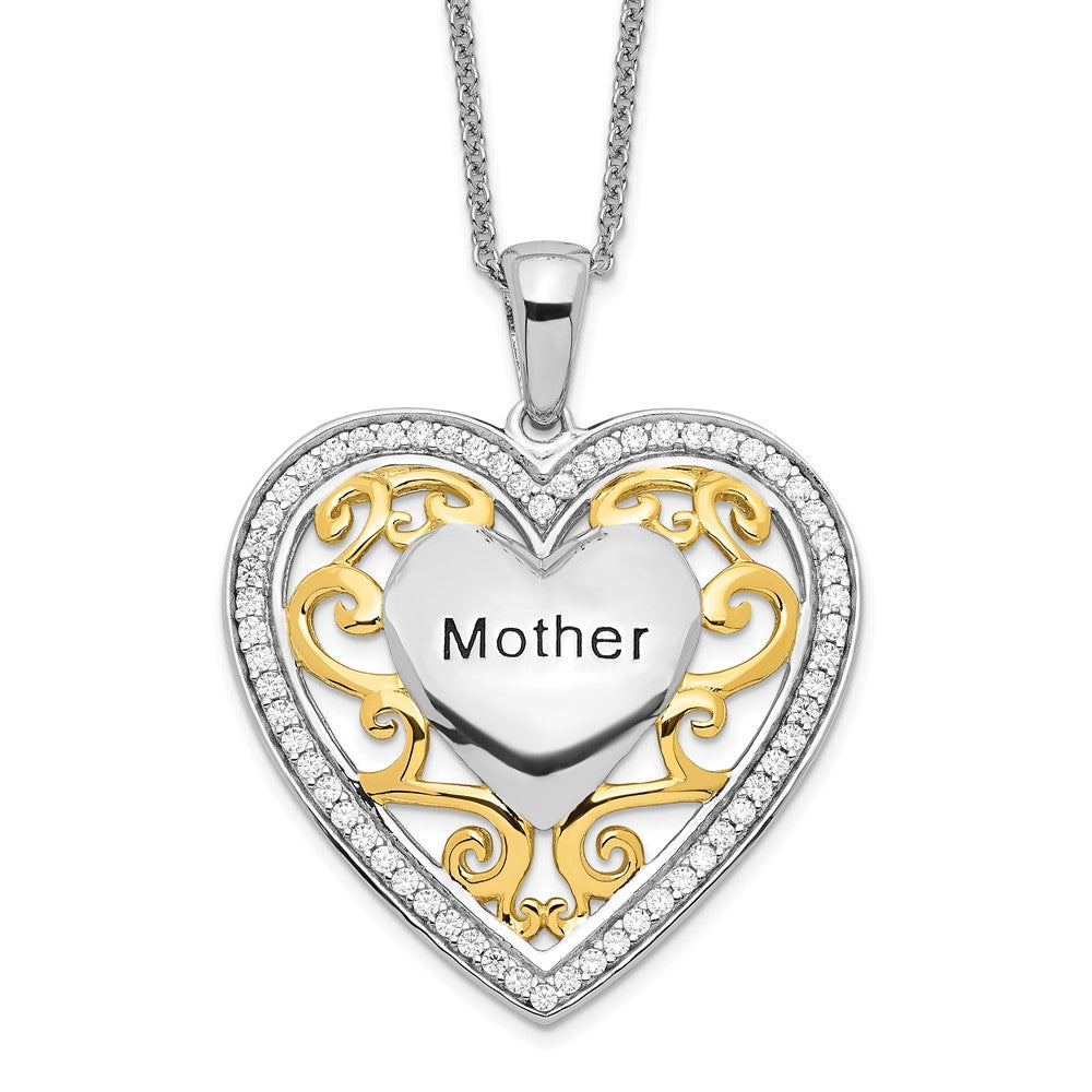 Sentimental Expressions Sterling Silver Gold-plated Mother 18 Inch Heart Necklace