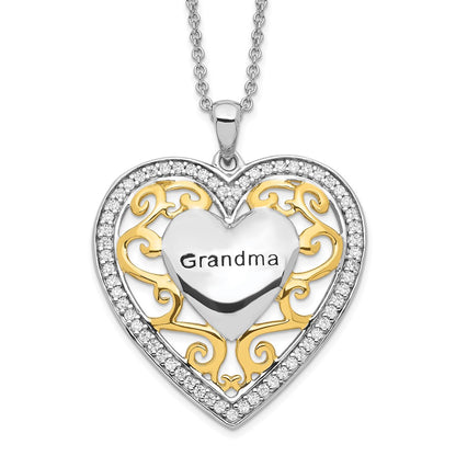 Sentimental Expressions Sterling Silver Gold-plated Grandma 18in Heart Necklace