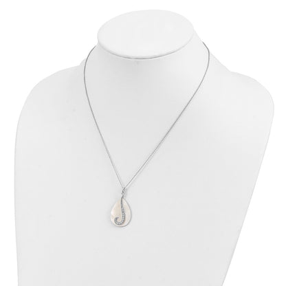 Sentimental Expressions Sterling Silver Rhodium-plated Mother of Pearl CZ Tear From Heaven 18in Necklace